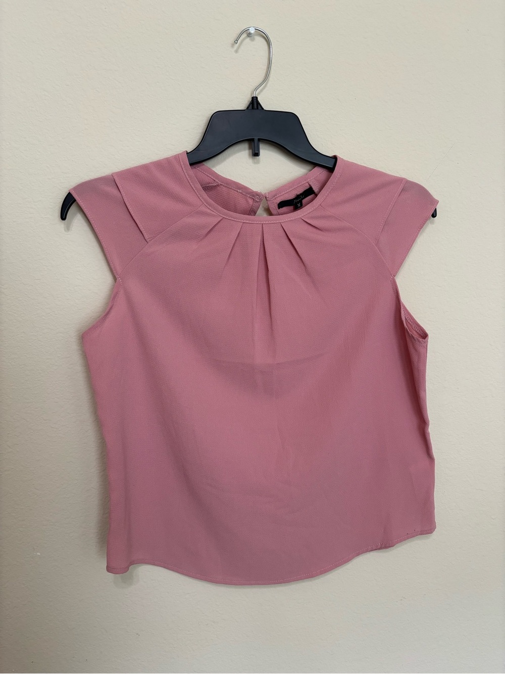 Pink Pleated Cap-Sleeve Blouse